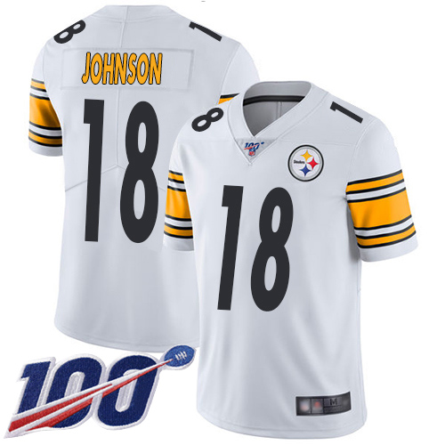 Youth Pittsburgh Steelers Football #18 Limited White Diontae Johnson Road 100th Season Vapor Untouchable Nike NFL Jersey->youth nfl jersey->Youth Jersey